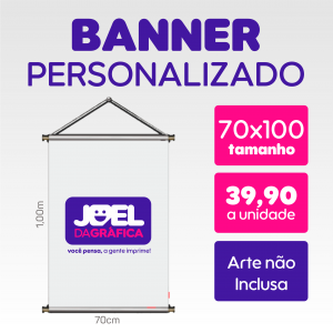 Banner 70x100cm Lona Front 280g 70x100cm   Bastão, Ponteiras e Cordinha 