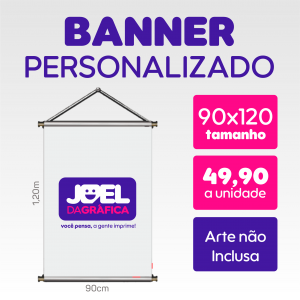 Banner 90x120cm Lona Front 280g 90x120cm   Bastão, Ponteiras e Cordinha 