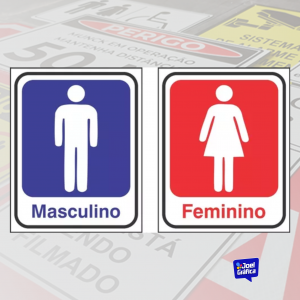 Placa Banheiro Masculino E Feminino Wc Sanitário 20x15 PVC 1mm Adesivado 20x15cm   Corte Reto 