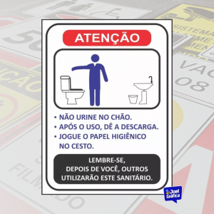 Placa Banheiro Masculino Regras PVC 1mm Adesivado 20x15cm   Corte Reto 