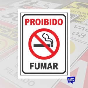 Placa De Sinalização Proibido Fumar PVC 1mm Adesivado 20x15cm   Corte Reto 