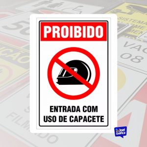 Placa- Proibido uso de capacete PVC 1mm Adesivado 20x15cm   Corte Reto 