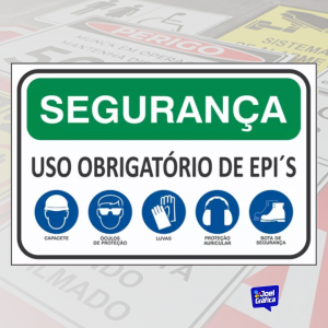 Placa Segurança Uso Obrigatório De Epi PVC 1mm Adesivado 30x20cm   Corte Reto 