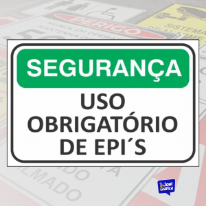 Placa Segurança Uso Obrigatório De Epi Sinalização PVC 1mm Adesivado 30x20cm   Corte Reto 