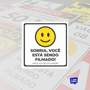 Placa Sorria Você Está Sendo Filmado 15x15 PVC 1mm Adesivado 20x15cm   Corte Reto 