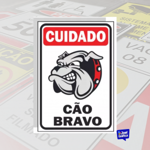 Placas De Advertência Cuidado Cão Bravo PVC 1mm Adesivado 30x20cm   Corte Reto 