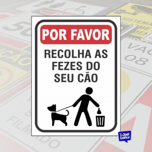 Placas Por Favor Recolha As Fezes Do Seu Cão PVC 1mm Adesivado 20x15cm   Corte Reto 