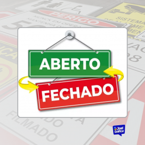 Plaquinha De Aberto Fechado Com Ventosa PVC 1mm Adesivado 20x15cm   Corte Reto 